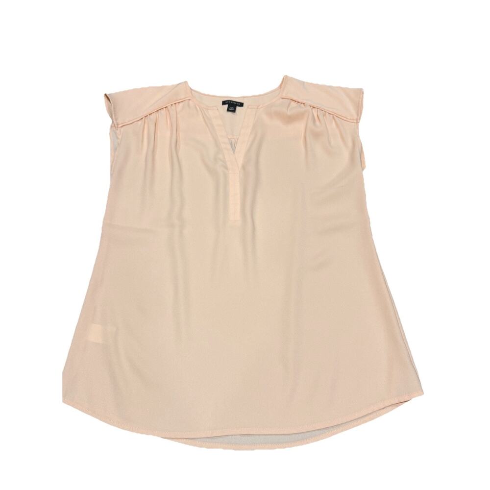 Ann Taylor Women’s XS Sleeveless Pink Peach Notched V Neck Shirred Shoulder